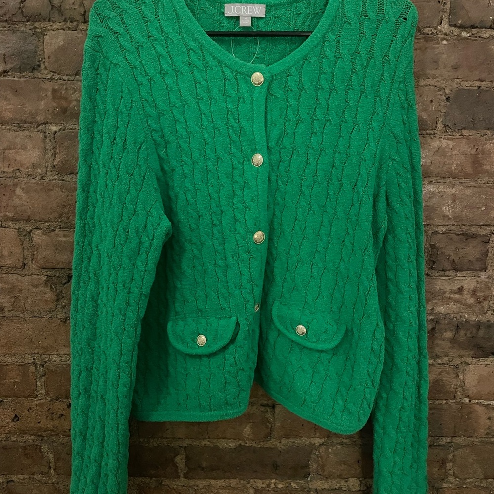 J. Crew Green Cable Knit Sweater